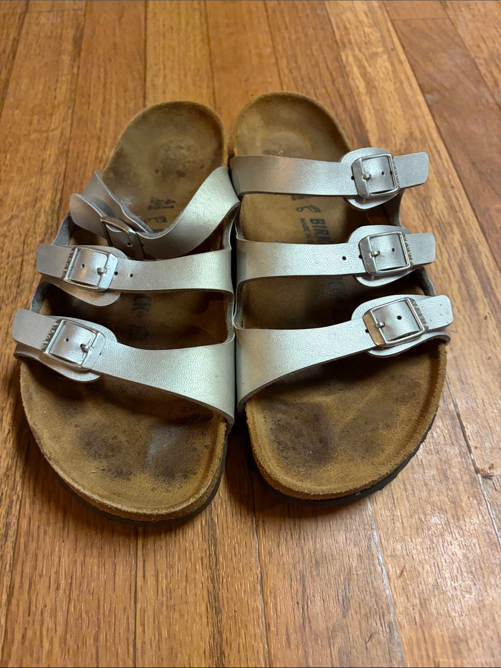 Birkenstock Kids TripleStrap Sandals In Metallic Silver